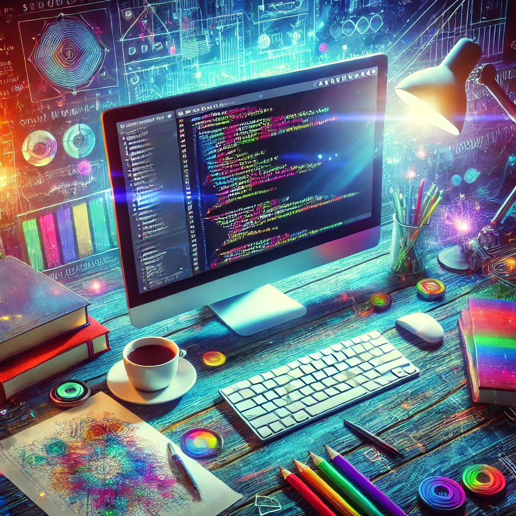 Code editor with colorful syntax highlighting